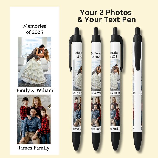 ZWEI Fotos, Name Datum, Text auf Weiß, Schwarz Kugelschreiber