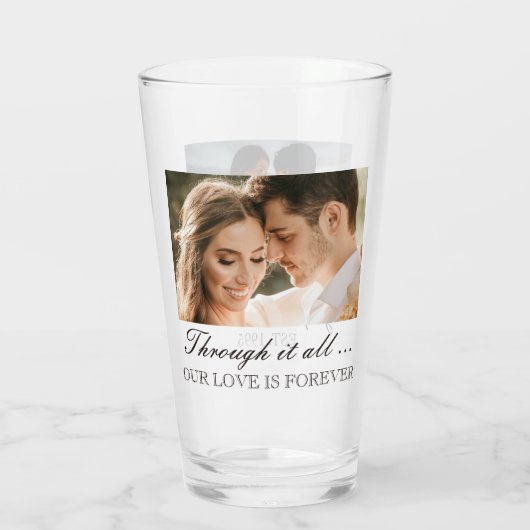 Zwei Fotos, Namen, Datum und Text | 16oz Pint Glas (Rückseite)