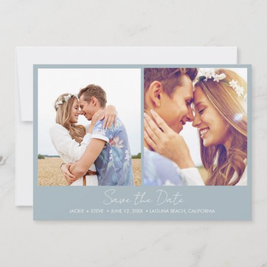 Zwei Fotos Nautical Stripe Beach Hochzeit Save The Date (Vorderseite)