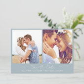 Zwei Fotos Nautical Stripe Beach Hochzeit Save The Date (Stehend Vorderseite)