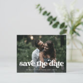 Zwei Fotos | Retro Boho Typografie Save the Date Ankündigungspostkarte (Stehend Vorderseite)