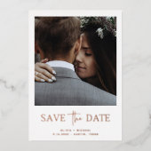 Zwei Fotos | Rose Gold Save the Date Foil Card Folieneinladung (Vorderseite)