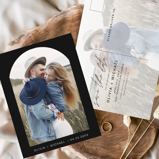 Zwei Fotos Schwarz-weiß Save the Date Postkarte