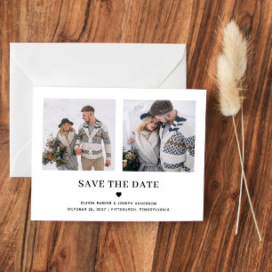 Zwei Fotos Text und Herz   Save The Date Postkarte