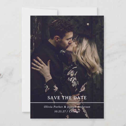 Zwei Fotos und einfacher Text mit QR-Code | Hochze Save The Date (Vorderseite)