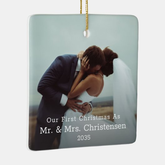 Zwei Fotos Unsere ersten Weihnachten Verheiratet M Keramikornament (Rechts)
