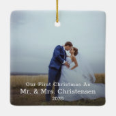 Zwei Fotos Unsere ersten Weihnachten Verheiratet M Keramikornament (Rückseite)