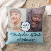 Zwei Fotos & Vollständiger Name & Monogram Baby Kissen (Decke)