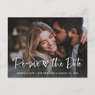 Zwei Fotos   Weißes Herz und Schrift Datum ändern Ankündigungspostkarte