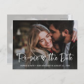 Zwei Fotos | Weißes Herz und Skript Ändern des Dat Ankündigungspostkarte (Vorne/Hinten)