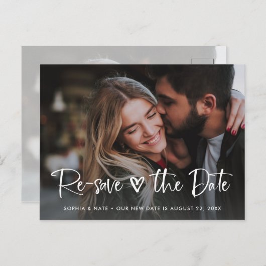 Zwei Fotos | Weißes Herz und Skript Ändern des Dat Ankündigungspostkarte (Vorne/Hinten)