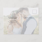 Zwei Fotos | White Heart and Script Just Married Ankündigungspostkarte (Rückseite)