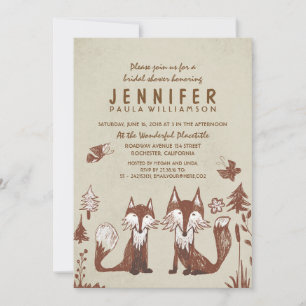 Zwei Foxes Woodland Brautparty Einladung
