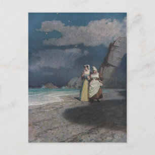 Zwei Frauen auf einem grauen Schotterstrand in der Postkarte