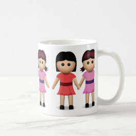 Zwei Frauen, die Hände Emoji halten Kaffeetasse