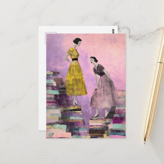 Zwei Frauen - gemischte Mediencollagen Postkarte (Vorderseite/Rückseite Beispiel)