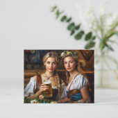 Zwei Frauen im Dirndl. Bier. Bayern Postkarte (Stehend Vorderseite)