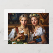 Zwei Frauen im Dirndl. Bier. Bayern Postkarte (Vorne/Hinten)