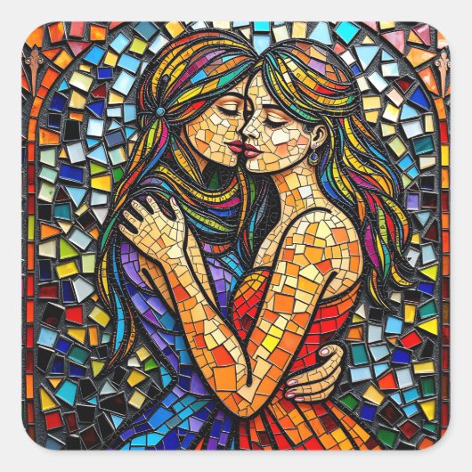 Zwei Frauen im Mosaikstil Kunst und Kultur Quadratischer Aufkleber (Vorderseite)