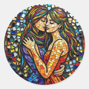 Zwei Frauen im Mosaikstil Kunst und Kultur Runder Aufkleber