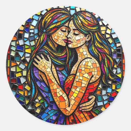 Zwei Frauen im Mosaikstil Kunst und Kultur Runder Aufkleber (Vorderseite)