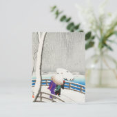 Zwei Frauen im Schnee auf der Yanagi-Brücke Postkarte (Stehend Vorderseite)