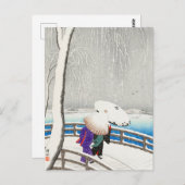 Zwei Frauen im Schnee auf der Yanagi-Brücke Postkarte (Vorne/Hinten)