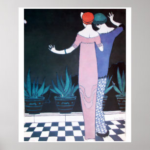 ZWEI FRAUEN IN DER NACHT ,Art Deco Schönheit Mode Poster