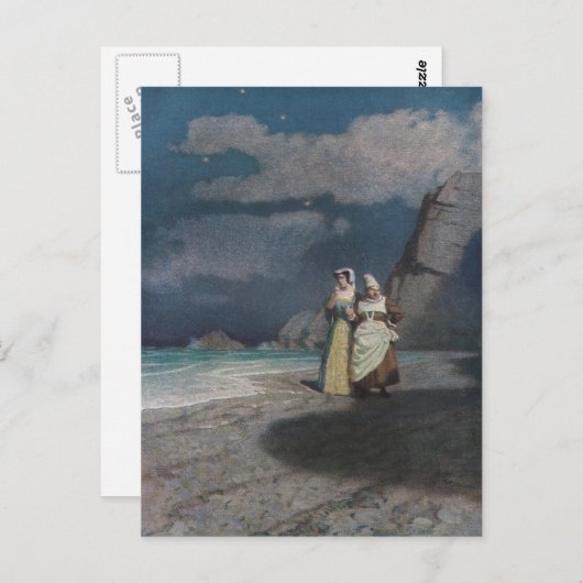 Zwei Frauen in einem grauen Steinstrand in der Nac Postkarte (Vorne/Hinten)