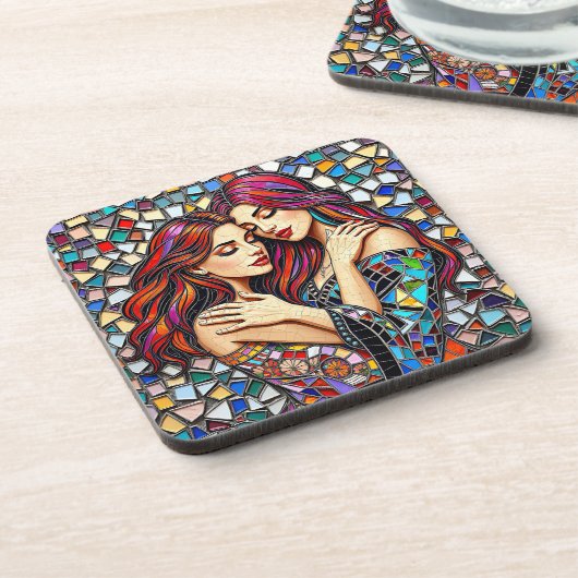 Zwei Frauen in Liebe | Imitats Mosaik Tile Style Getränkeuntersetzer (Linke Seite)