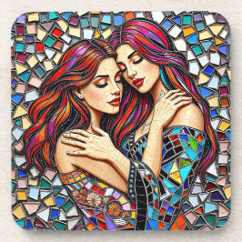 Zwei Frauen in Liebe | Imitats Mosaik Tile Style Getränkeuntersetzer