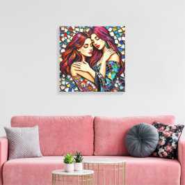 Zwei Frauen in Liebe | Imitats Mosaik Tile Style Leinwanddruck