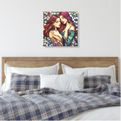 Zwei Frauen in Liebe | Imitats Mosaik Tile Style Leinwanddruck (Insitu (Schlafzimmer))