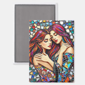 Zwei Frauen in Liebe | Imitats Mosaik Tile Style Magnet (Vorderseite/Rückseite)