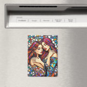 Zwei Frauen in Liebe | Imitats Mosaik Tile Style Magnet (In Situ (Geschirrspüler))