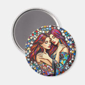 Zwei Frauen in Liebe | Imitats Mosaik Tile Style Magnet (Vorderseite/Rückseite)