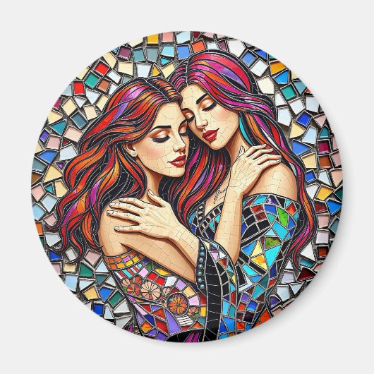 Zwei Frauen in Liebe | Imitats Mosaik Tile Style Magnet (Vorne)