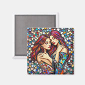 Zwei Frauen in Liebe | Imitats Mosaik Tile Style Magnet (Vorderseite/Rückseite)