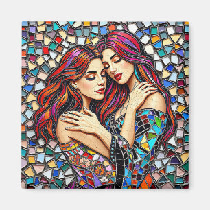 Zwei Frauen in Liebe   Imitats Mosaik Tile Style Magnet