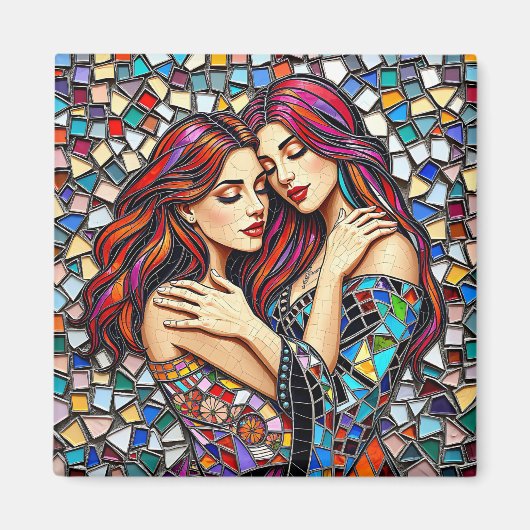 Zwei Frauen in Liebe | Imitats Mosaik Tile Style Magnet (Vorne)