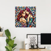 Zwei Frauen in Liebe | Imitats Mosaik Tile Style Poster (Heimbüro)