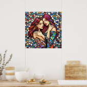 Zwei Frauen in Liebe | Imitats Mosaik Tile Style Poster (Küche)
