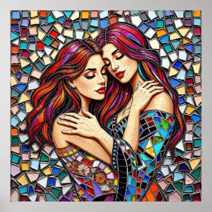 Zwei Frauen in Liebe   Imitats Mosaik Tile Style Poster