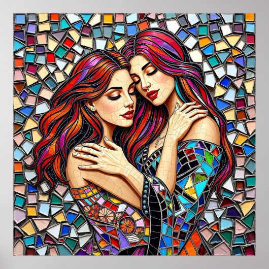 Zwei Frauen in Liebe | Imitats Mosaik Tile Style Poster (Vorne)