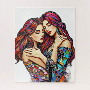 Zwei Frauen in Liebe Imitats Mosaik Tile Style Puzzle