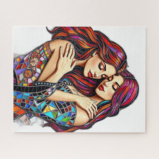 Zwei Frauen in Liebe | Imitats Mosaik Tile Style Puzzle (Horizontal)