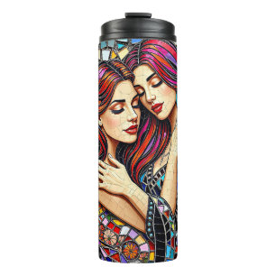 Zwei Frauen in Liebe   Imitats Mosaik Tile Style Thermosbecher