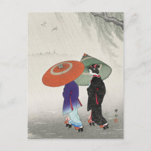 Zwei Frauen in Regenmalerei von Ohara Koson Postkarte
