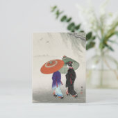 Zwei Frauen in Regenmalerei von Ohara Koson Postkarte (Stehend Vorderseite)