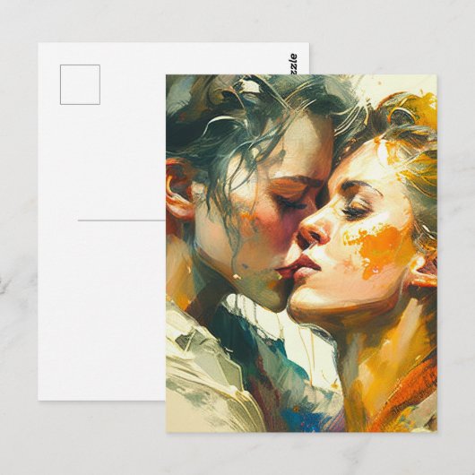 Zwei Frauen küssen Postkarte (Vorne/Hinten)
